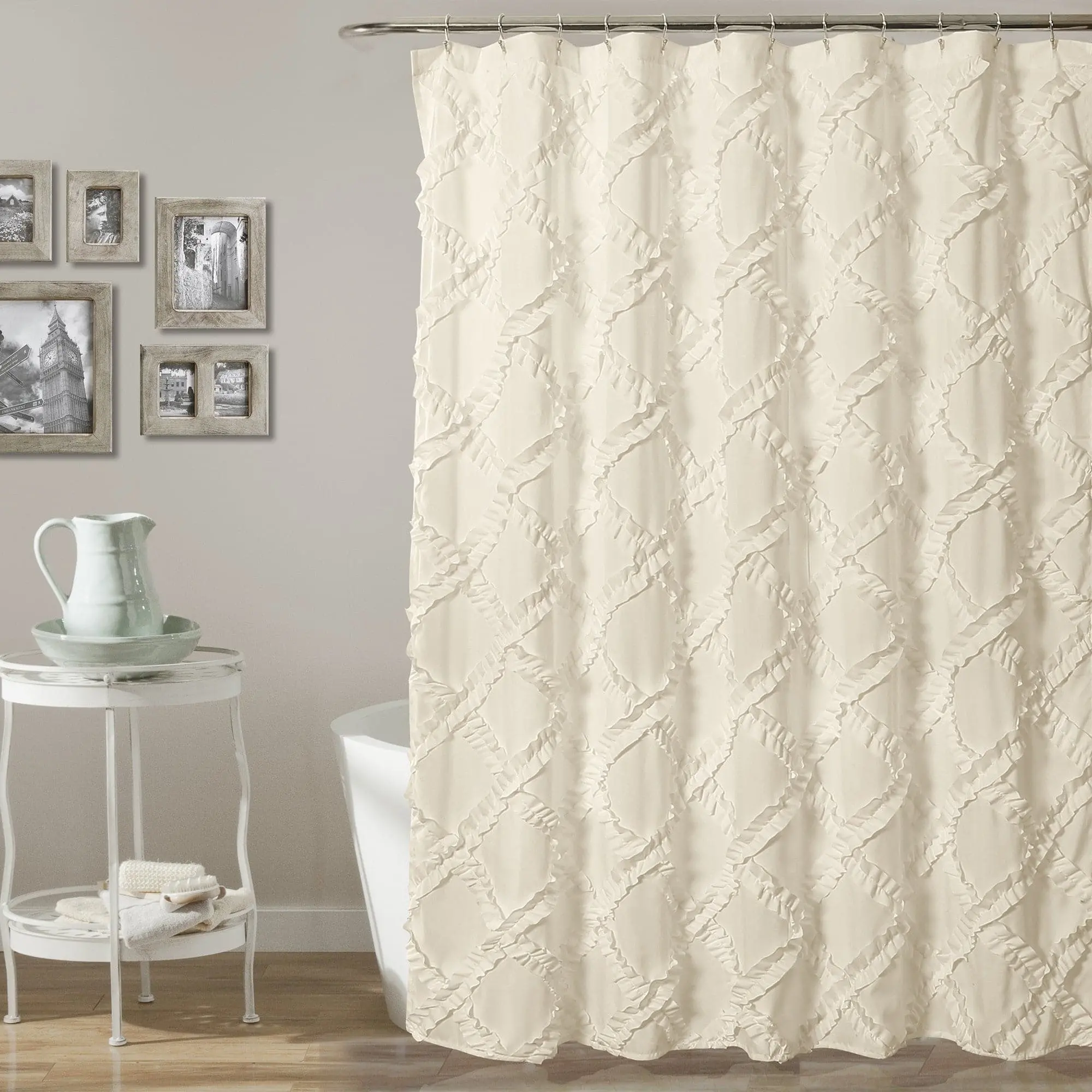 Lush Decor Ruffle Diamond Shower Curtain - Soft Textured Design for Bath Use