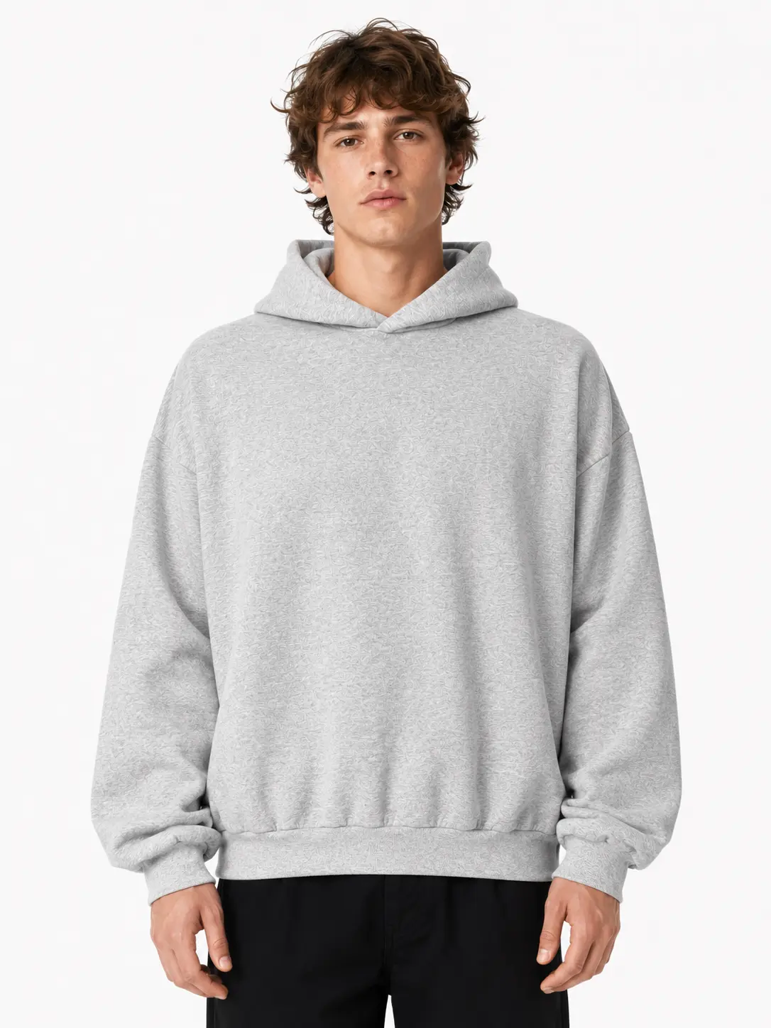 Solid Grey Minimalist Hoodie, Unisex Oversized Poly-Cotton Fleece Pullover, Menswear Streetwear Top with Side Pockets, Casual