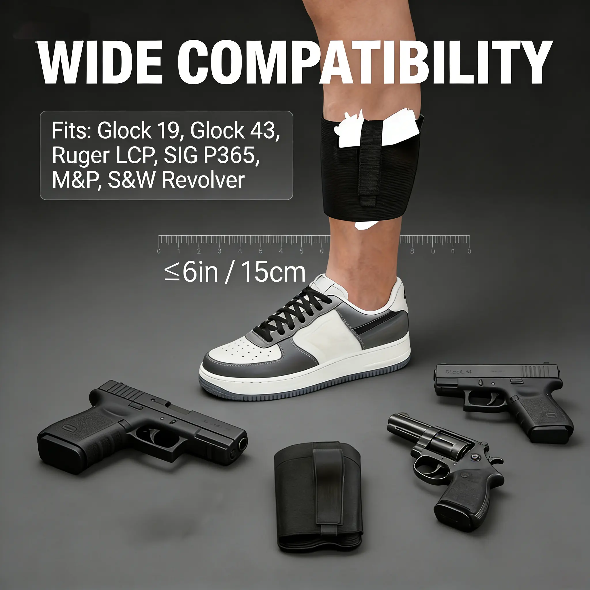Comfortable & Snug Neoprene Ankle Holster with Padding - Concealed Carry, Magazine Pouch & Secure Strap Suitable for Men and Women - Fits Small to Medium-Sized Firearms, Super Elastic, Ideal for Concealed Pistols and Revolvers