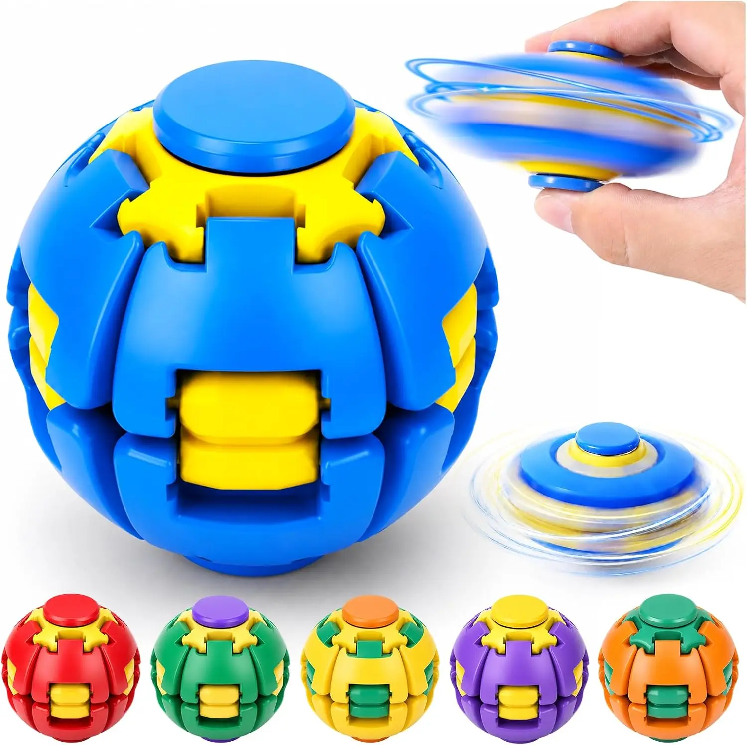 Press-to-Spin Fidget Ball, Helix Core 360° Transforming Sensory Spinner & Kinetic Desk Toy for Adults, Teens and Kids, Portable Handheld Stress-Relief Toy for Office, Home, Travel, Birthdays, Holidays and Satisfying Everyday Gifts