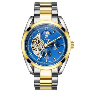 TEVISE men's watch, men's skeleton watch with stainless steel strap, automatic mechanical watch, day and night starry sky wristwatch, flywheel, suitable for giving to family members, partners, and friends.