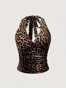 Women's Leopard Print Tie Back Tank Top Fitted, Casual Sleeveless Top for Summer, Ladies Clothes for Daily Wear