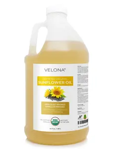 velona USDA Certified Organic Sunflower Oil - 64 Fl Oz | 100% Pure and Natural Carrier Oil | High Oleic, Refined, Expeller Pressed | Cooking, Skin, Hair, Body & Face Moisturizing