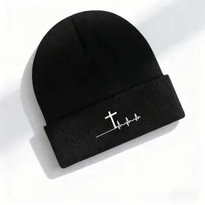 Unisex Warm Knitted Hat with Cross Design, Adjustable Head Circumference, Casual Sportswear, Perfect Christmas Gift, All Seasons