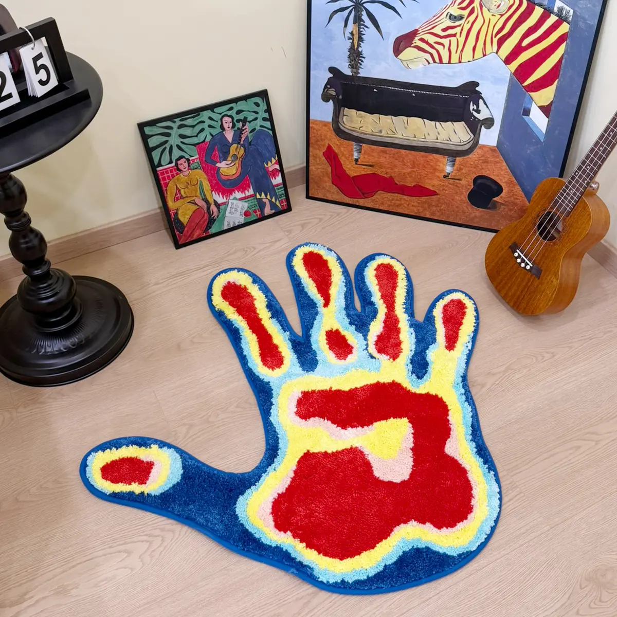 Classic Polyester Thermal Handprint Heat-Map Tufted Rug - 80x80cm 1-piece Indoor Floor Mat with Tufted Texture, Plush Softness, Durable Anti-Skid Design, for Bedroom, Living Room Decor & Indoor Areas, One-Piece