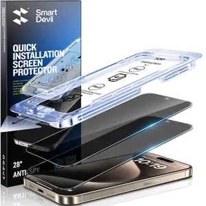 【3s Quick Paste】SmartDevil 2 Pack HD Clear Screen Protector for iPhone 17promax/17pro/16promax/16pro/15/15pro/14/13pro/13 Tempered Glass, Military-Grade Shatterproof Protection, Bubble-free, Scratch Resistant Fast&Easy Installation, Anti-Spy Privacy Film