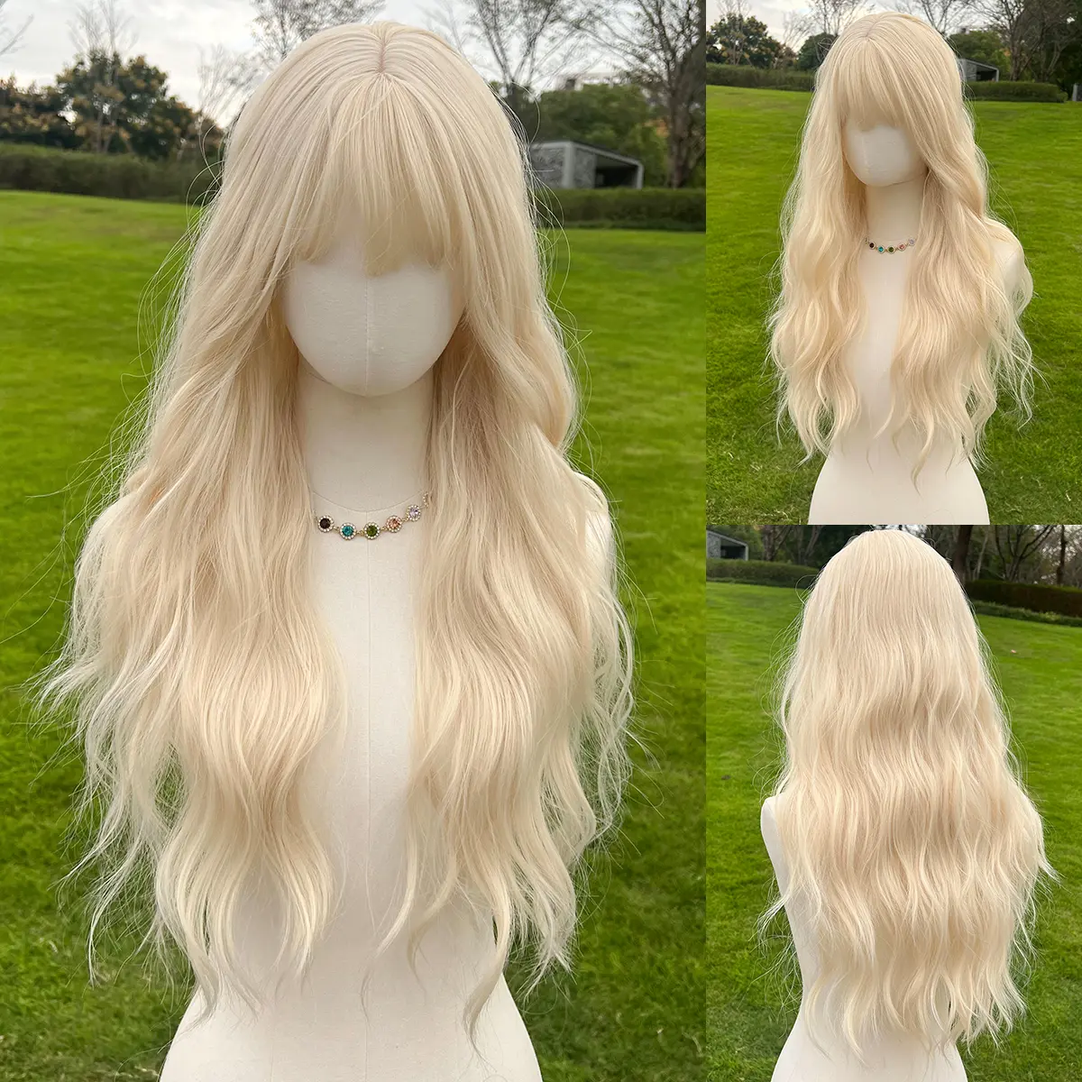 Smilco Blonde Wavy Synthetic Wig SM8009 - Voluminous 28 Inch Length, Adjustable Cap, High-Quality Material, Perfect for Daily Wear & Parties