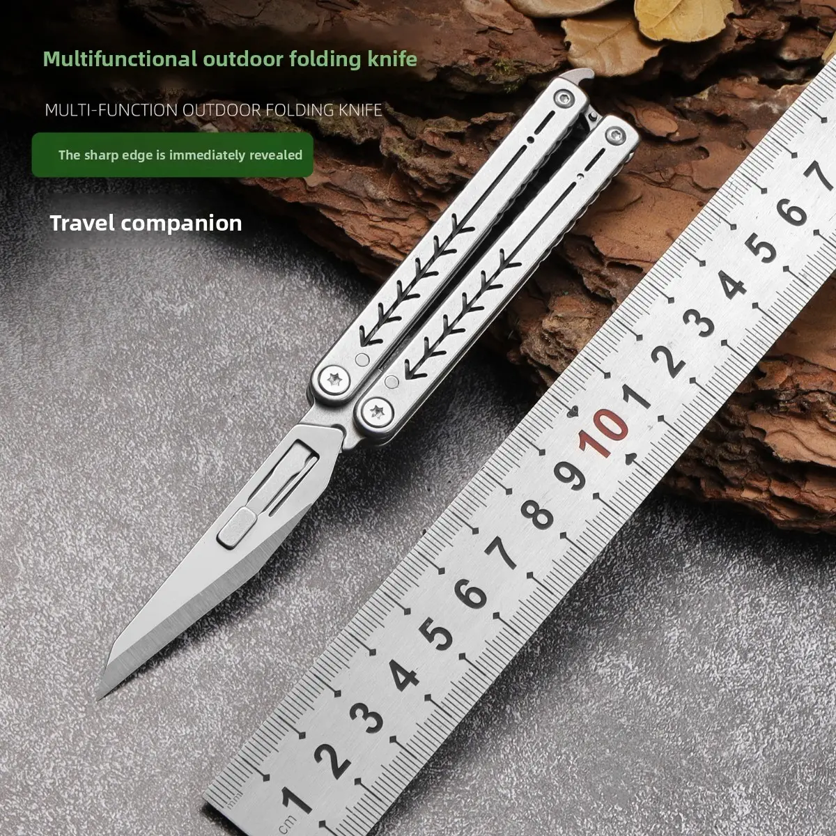 New Creative Butterfly Portable Folding Utility Knife Fruit Knife Sharp Multi-Function Keychain Knife with Replaceable Blade, Mini Portable Carving Knife Stainless Steel Pocket Knife Travel Express Knife