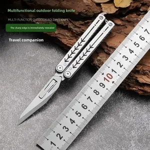 New Creative Butterfly Portable Folding Utility Knife Fruit Knife Sharp Multi-Function Keychain Knife with Replaceable Blade, Mini Portable Carving Knife Stainless Steel Pocket Knife Travel Express Knife