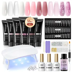 peacecolor Poly Nail Gel Kit with U V Light Pink White Clear Nude Glitter Nail Extension Gel with Base Glossy & Matte Top Coat Slip Solution Starter Manicure Kit for Women Beginners