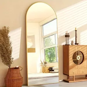 Arched/Rect Full Length Mirror, Full Body Mirror With Stand, Hanging Or Leaning For Wall, Aluminum Alloy Thin Frame Floor Standing For Hotels And Bathrooms arch  picture  mirror Decor