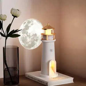 Lighthouse Moon Galaxy Projector Night Light – Rechargeable LED Lamp with Remote, Timer & 4 Brightness Levels for Kids Room