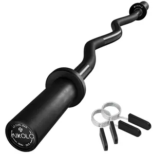 Mikolo Olympic EZ Curl Bar - 47in, 700LB Capacity, 2in Barbell for Biceps & Triceps, Knurled Grip, Wrist-Friendly Design, Adjustable Home Fitness Equipment for Weight Training