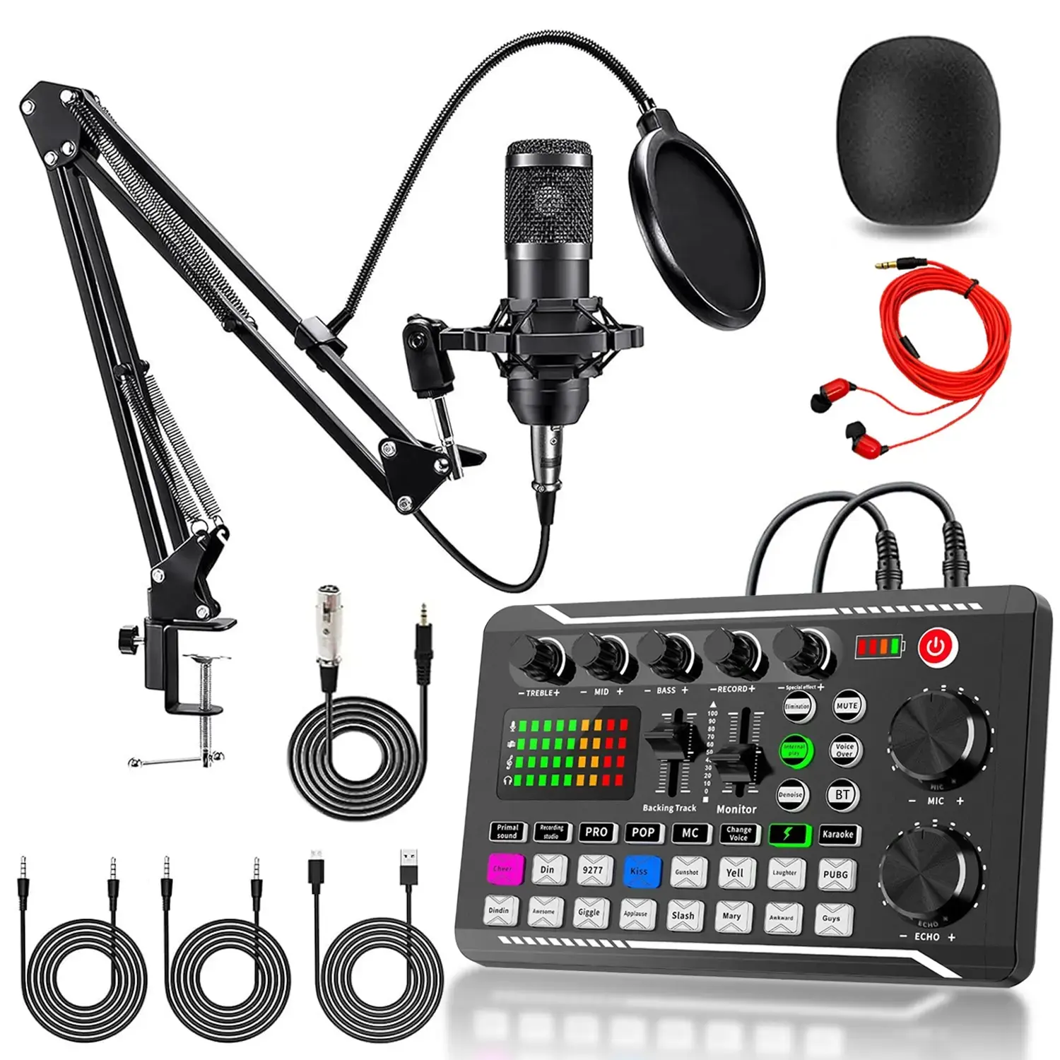 F998 Podcast Live Streaming Kit, Bm-800 Microphone Set, Wireless Bluetooth-compatible Connection, Recording Studio Pack, Audio Interface, RGB Lights, Laptop Phone Support, Live Audio Mixer, Portable Audio Interface