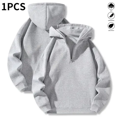 Men's Fitted Plain Long-Sleeve Twill Hooded Sweatshirt - Autumn Winter Windproof Pullover, Ribbed Cuff Casual Sports Top, Male Clothing for Daily Outdoor Use, Machine Washable (Blocks Wind Chill)