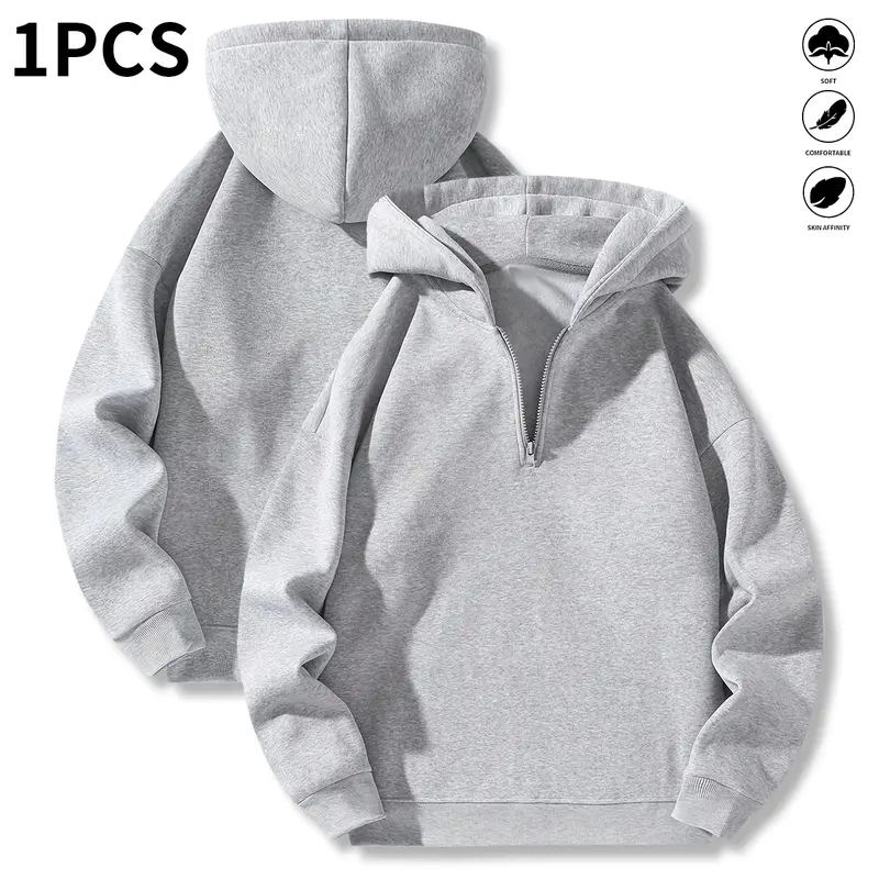 Men's Fitted Plain Long-Sleeve Twill Hooded Sweatshirt - Autumn Winter Windproof Pullover, Ribbed Cuff Casual Sports Top, Male Clothing for Daily Outdoor Use, Machine Washable (Blocks Wind Chill)