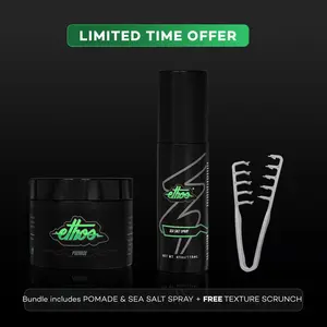 Ethos Styling Ultimate Texture Duo | Water Based Pomade & Sea Salt Spray Volumizing Bundle | Semi Shine, Medium Hold, Non-Toxic | Limited