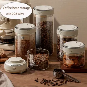 2-in-1 coffee bean storage jar with air valve with sealing function for awakening coffee beans, made of high borosilicate glass, heat-resistant, easy to clean, suitable for storing all kinds of snacks and cereals
