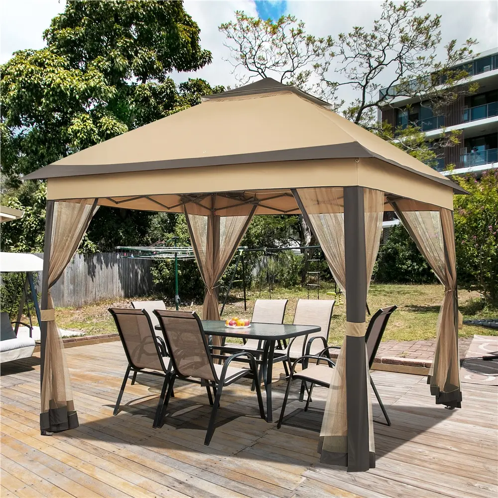 Yaheetech 11x11 ft Portable Pop-Up Gazebo, Double-Tiered Polyester Adjustable Canopy Tent with Removable Mesh Sidewalls for Outdoor Patio and Garden, Portable Gazebo