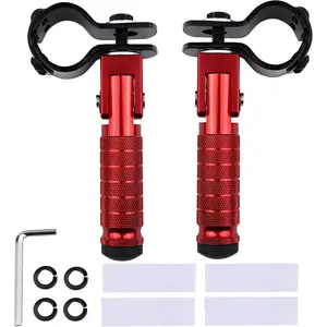 2-in-1 Clamp-On & Bolt-On Foldable Foot Pegs, Motorcycle Foot Pegs with Removable Pipe Clamps, M8 Mount or 26–32mm Tube Fit, for E-Bike, Mini Bike & Custom Builds (1 Pair, Racing Red)