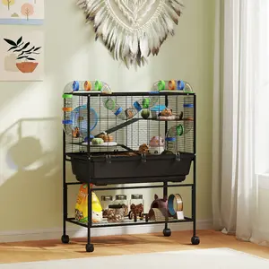 3-Tier Hamster & Rat Cage - Rolling Small Animal Habitat with Deep Tray, Storage Shelf, Large Exercise Wheel, Hut, and Tube System (Pet Supplies, Small Animal Houses & Habitats Cages & Pens)