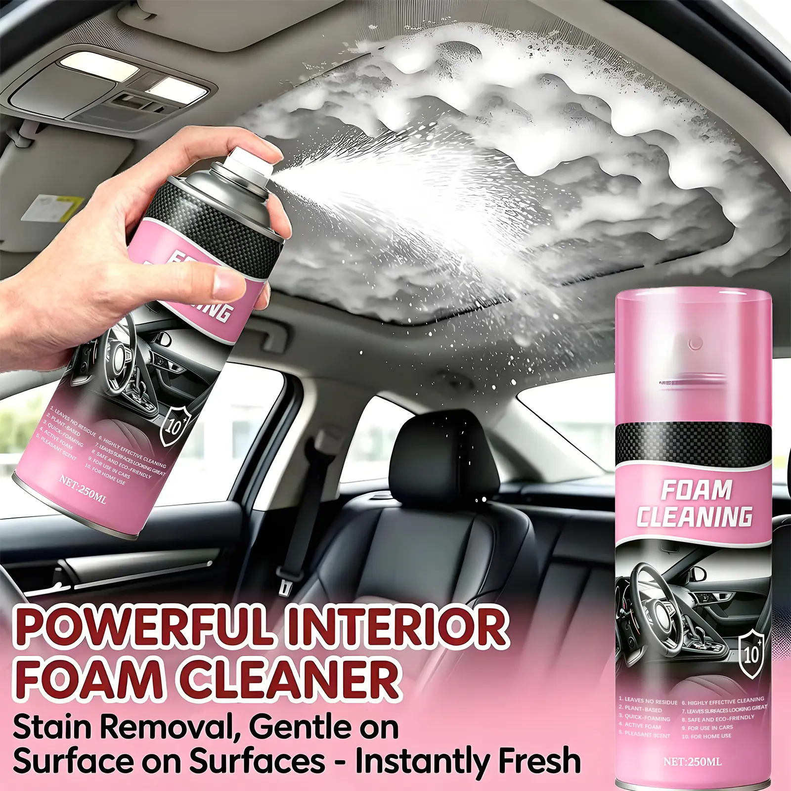 Car Interior Spray Cleaner & Protectant with UV Shielding, Prevents Surface Cracking & Fading, Non-Greasy Satin Finish for Interior Care