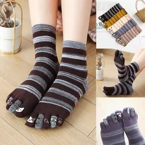 5 Pairs/lot Women's Split Toe Socks Cute silicone Fish Cat Mom Five-Finger Socks 100% Cotton Colorful Striped Girls Sports Socks Womenswear Bridal compressionsocks grip socks dots  socks  sport