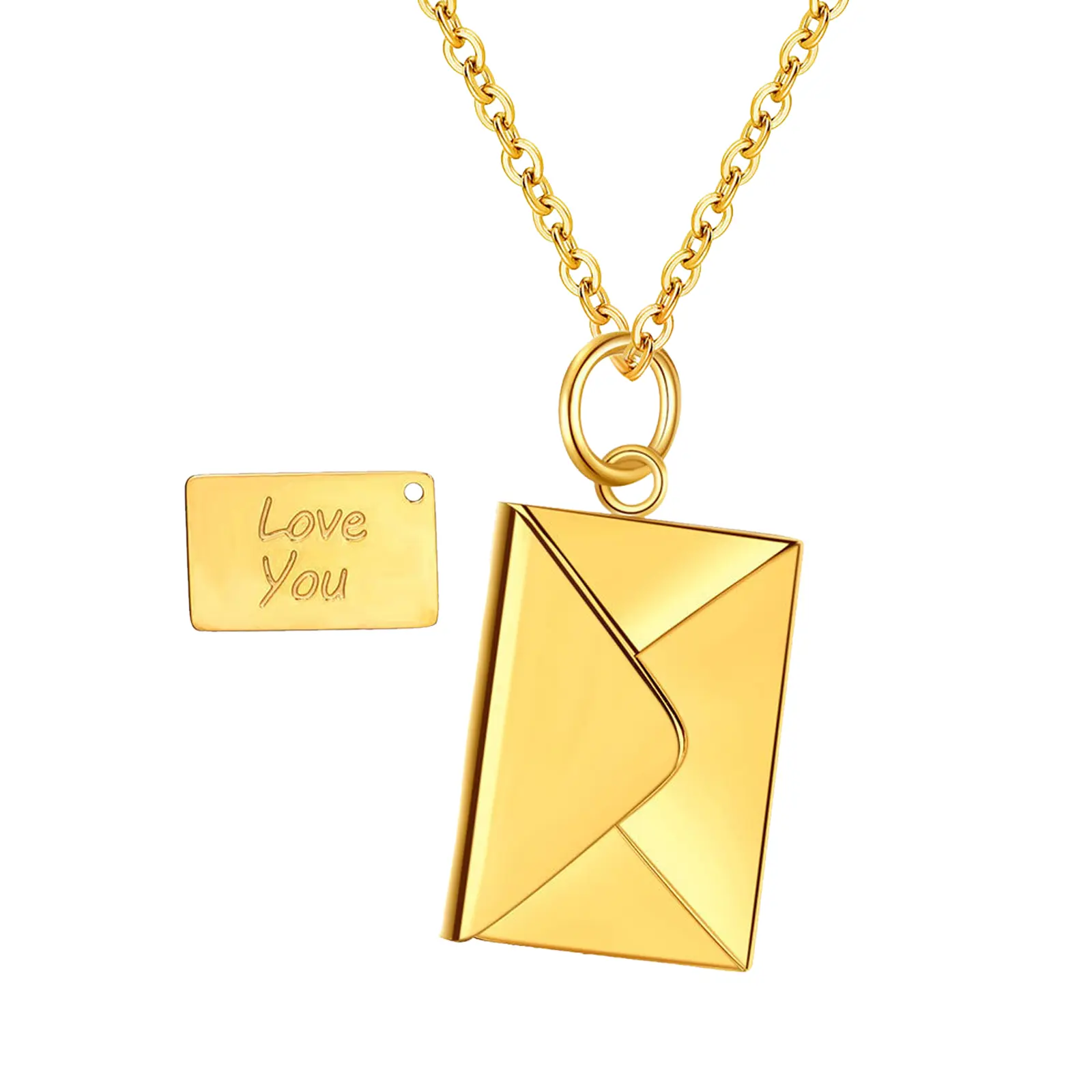 OIDEA Elegant Stainless Steel Love Letter Envelope Pendant Necklace - Magnetic Closure, Opens Easily to Reveal 3 Hidden Messages Cards, 6 Variants, Gold Aesthetic Personalized Jewelry for Her (Birthday Gift Ideas, Girlfriend Birthday Gift), Anniversary, F