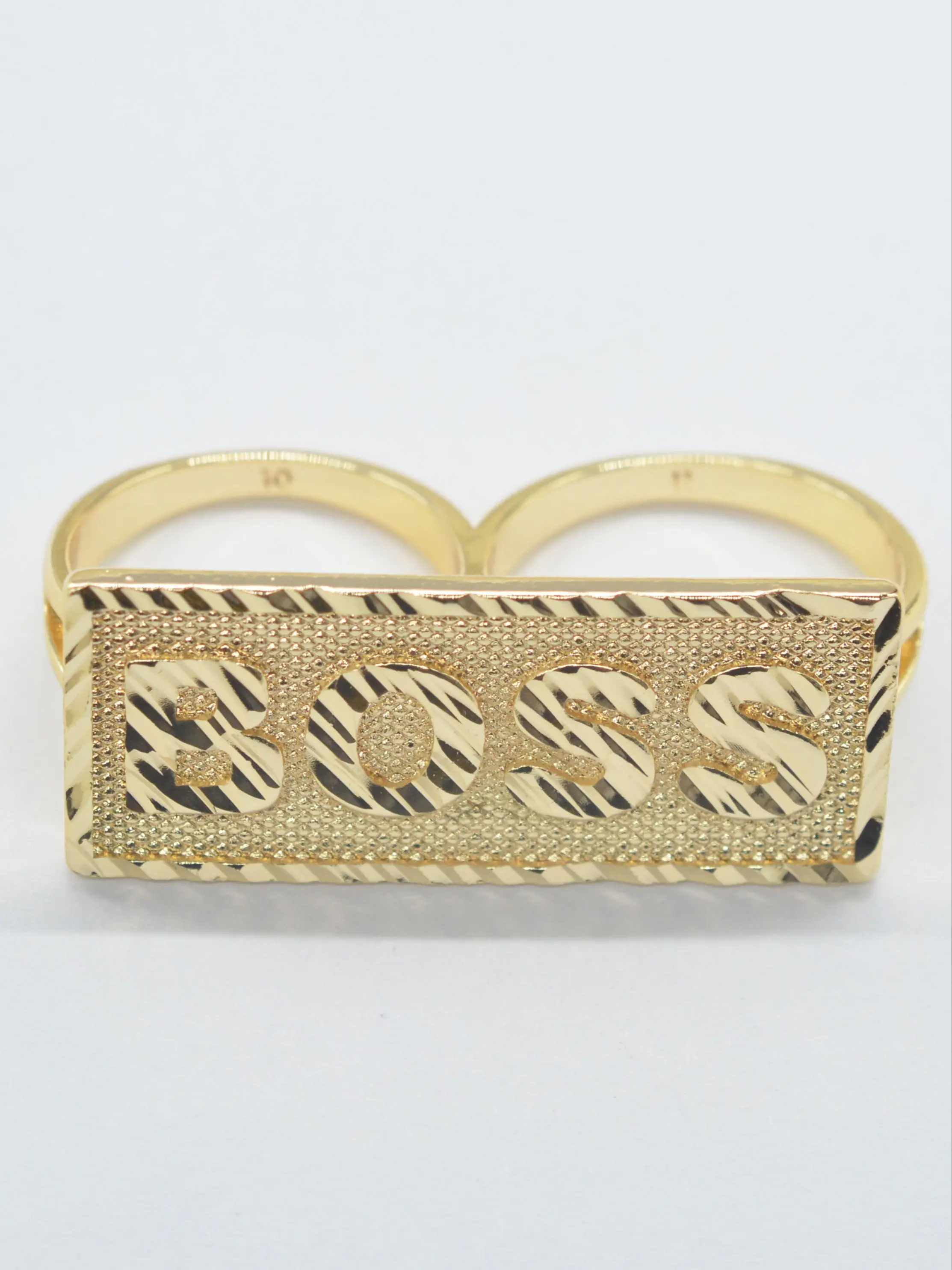 14k Gold Plated Dual Finger Boss Letter Nameplate Ring, Double Finger Ring, Unisex Fashion Jewelry, Perfect for Daily Wear, Parties, Street Style, Gift Idea, Fashion Rings