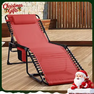 【Holiday Haul】Patio Chaise Lounge Chair Set with 5-Level Adjustable Backrest,Folding Chaise Lounge Chair w/Head Pillow & Side Pocket for Patio,Pool,Beach and Camping
