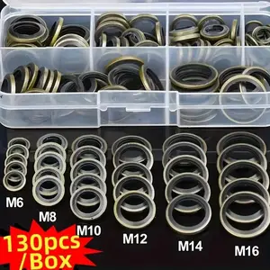 130-Piece  Automotive  Oil  Drain  Plug  Gasket  Kit - Universal  Fit  M6-M16 Sizes, Complete  Set  with Drain Bolts, Metal Gaskets, Rubber  Washers & Durable  Replaceable  O-Rings  for  Engine  Oil  PanMaintenance & Seal  Repair.