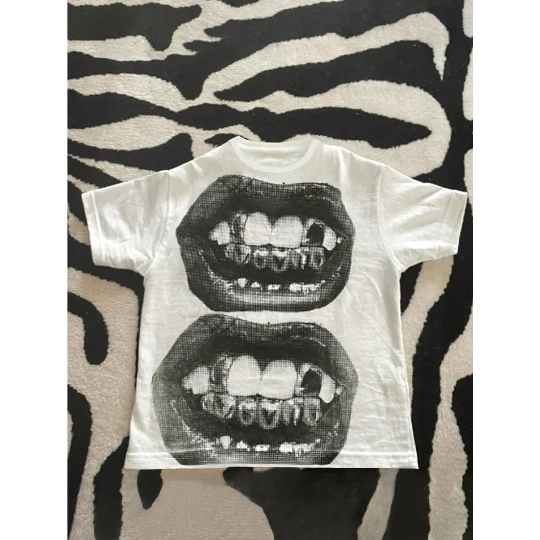 Women Casual Punk Round Neck Short Sleeve Lips Print Fashion Gothic Streetwear T-Shirts Streetwear