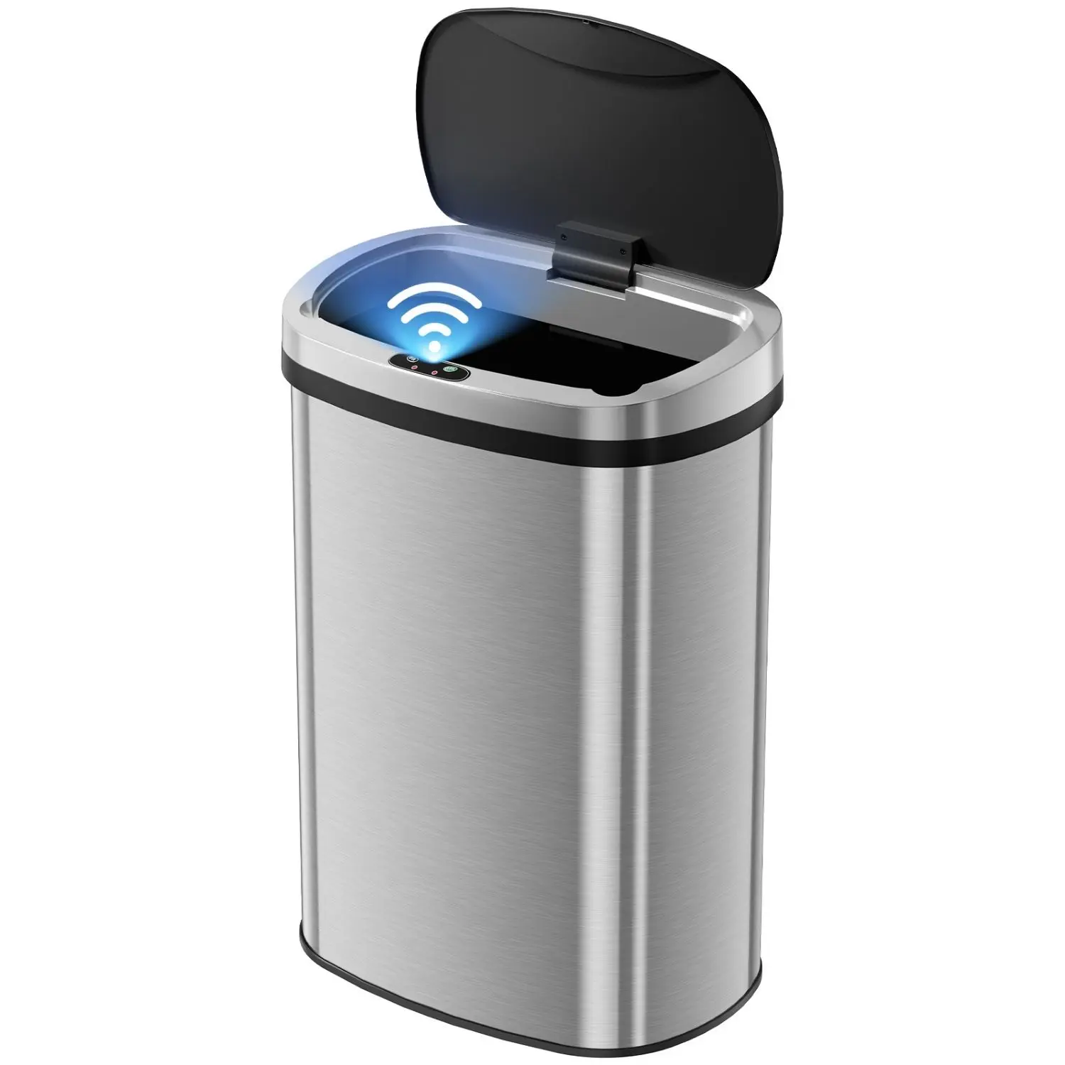 13 Gallon (50 L) Kitchen Trash Can with Touch-Free Motion Sensor, Anti-Fingerprint Mute Design Brushed Stainless Steel, Automatic Garbage Can