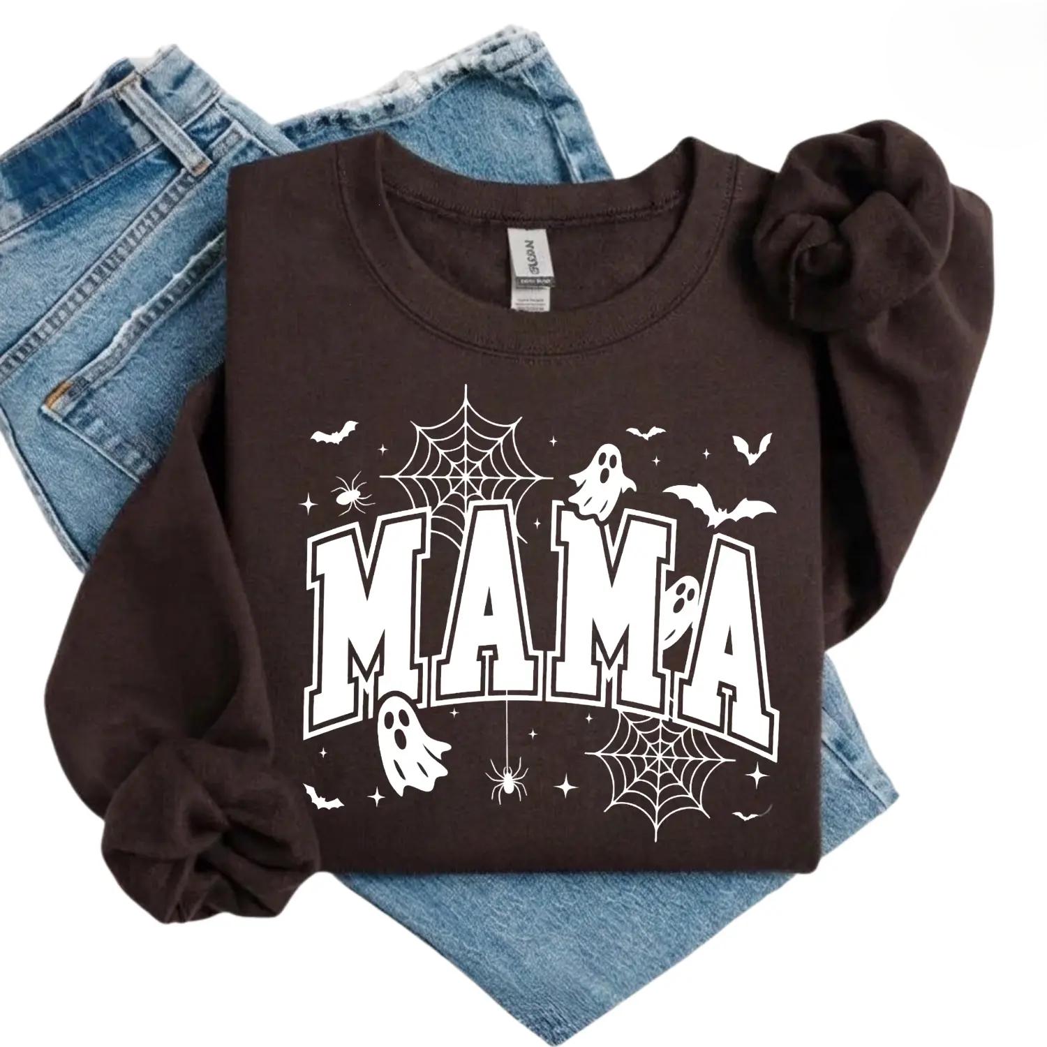 Halloween Mama Sweatshirt, Spooky Ghost Graphic Pullover, Cute Fall Spider Web Bat SweatshirtHalloween Mama Sweatshirt, Spooky Ghost Graphic Pullover, Cute Fall Spider Web Bat Sweatshirt