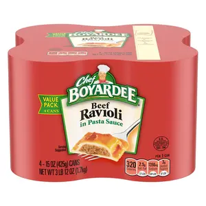 Chef Boyardee Beef Ravioli, 15 Oz Cans Pack of 4, Ready to Eat Ravioli Pasta Meal, Italian Tomato Sauce with Real Beef, Quick Microwave Dinner