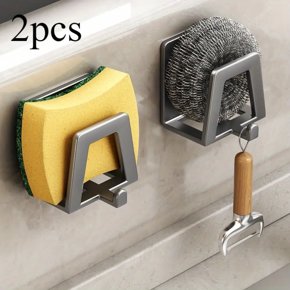 2pcs Sink Home Storage Hook, Contemporary Metal Wall Mounted Hook, Easy Install Kitchen Organizer for Soap and Sponge, Space Efficient and Simple to Clean