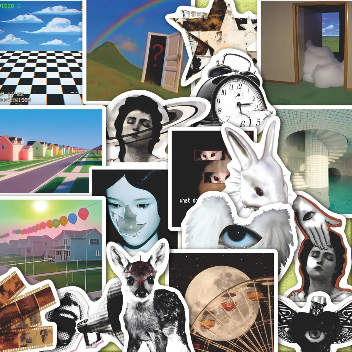 54Pcs Weirdcore Dreamcore Aesthetic Stickers Pack, Waterproof Surreal Psychedelic & Trippy Visual Vinyl Decals for Laptop, Water Bottle, Journal & Scrapbook, Alternative Gift, Graphic Decal