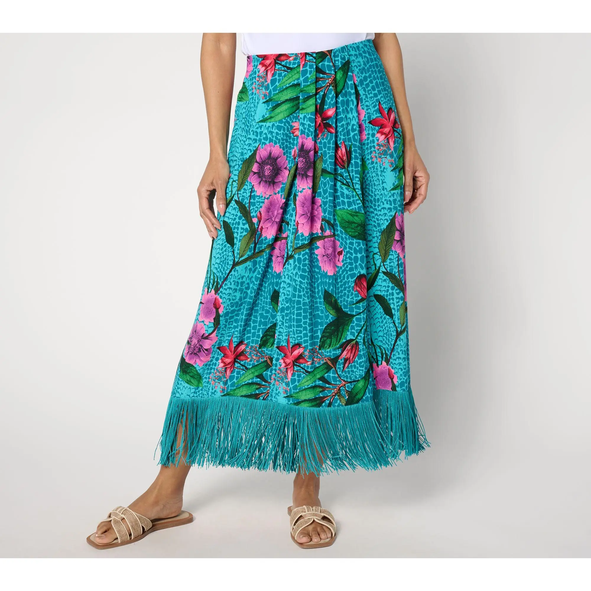 Attitudes by Renee Regular Como Jersey Fringe Sarong Skirt