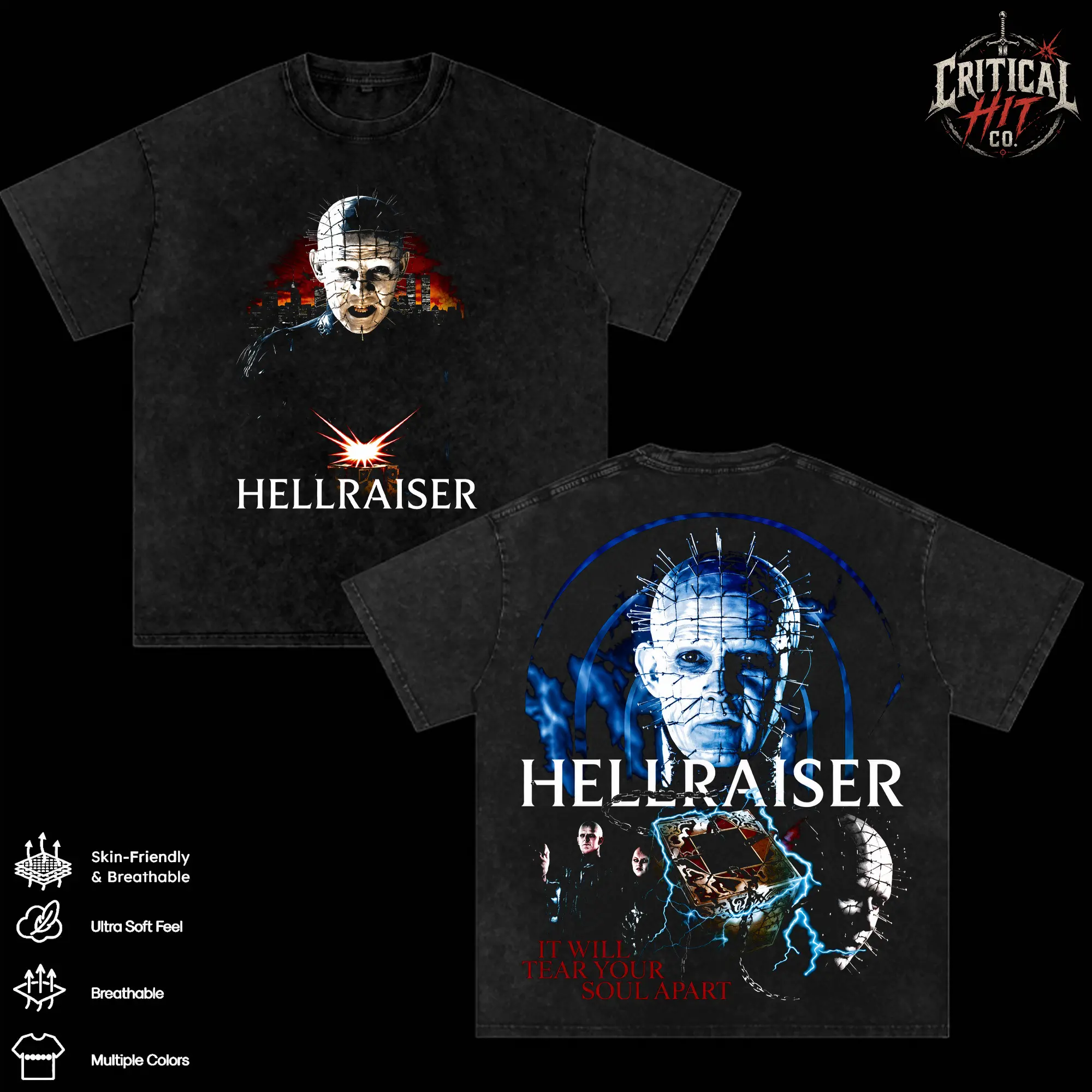 Hellraiser Movie Merch Vintage Washed T Shirt, Pinhead Cenobite Horror Graphic Tee, Clive Barker Dark Fantasy Horror Shirt, 80s Cult Classic Horror Fan Merchandise, Gothic Grunge Streetwear, Oversized Heavy Cotton Unisex Tee