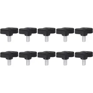 10pcs Tee Wing Knobs Thumb Screws M6 x 12mm Male Thread 27mm Plastic Head T Knobs Adjustable Hand Clamping Grip Thumbscrew, Black