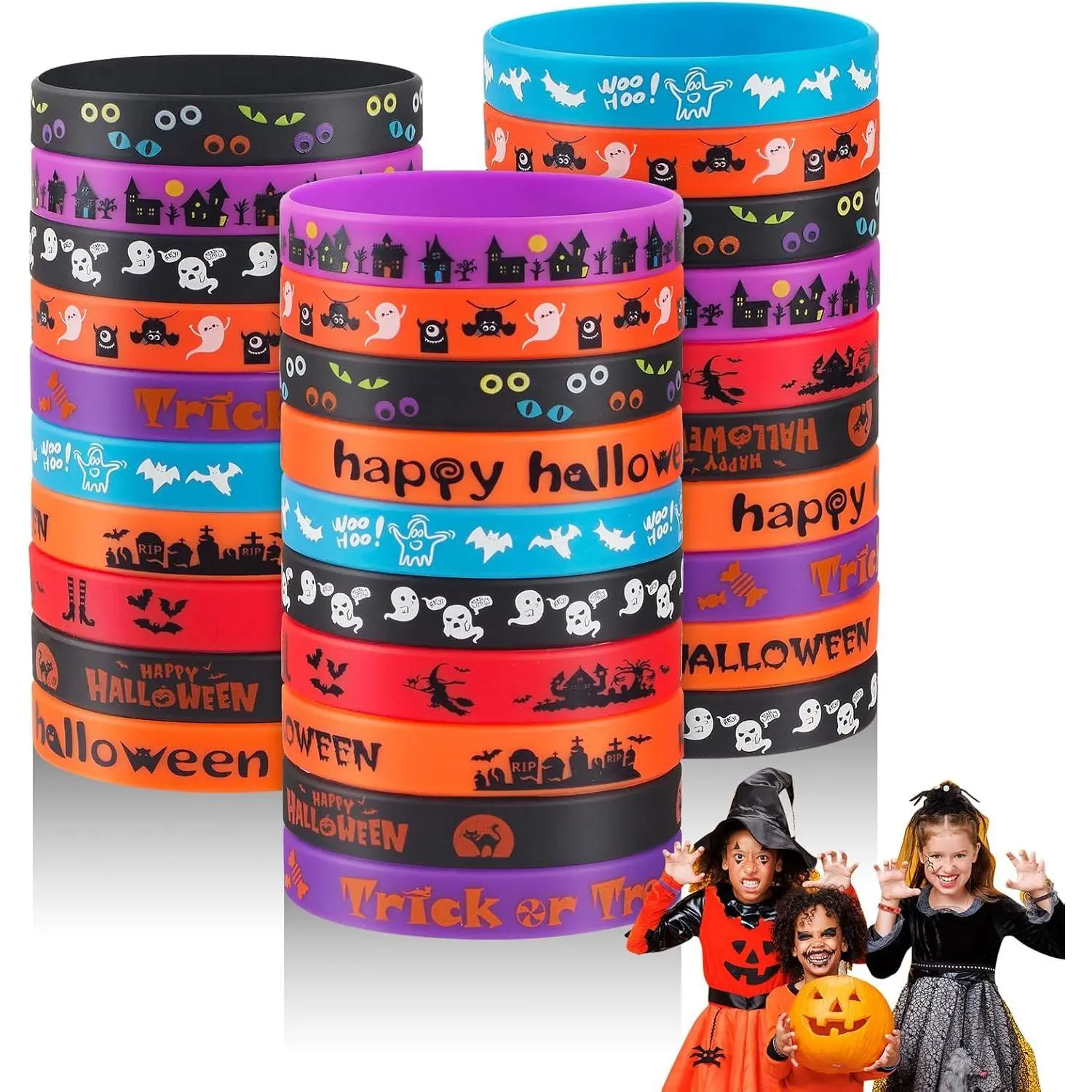 Z-PSD4 Synthetic Unisex Kids' Silicone Bracelets (30pcs, 0.5in Width, 2.6in Diameter) - Well Stretched, Wipe Clean School Role Play Party Favors, Goodie Bag Fillers, Birthday Gifts