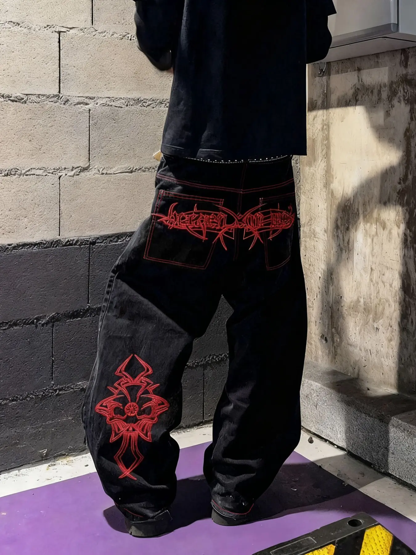 Men's Loose Washed Denim Pocket Jeans, Casual Fashionable Classic Embroidered Jeans, Versatile Streetwear Denim Jeans for All Seasons, Comfortable and Stylish, Pants, Denim Embroidery Jeans