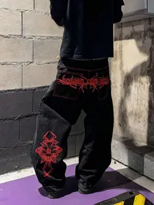 Men's Loose Washed Denim Jeans, Casual Fashionable Embroidered Jeans, Versatile Denim Jeans for All Seasons, Comfortable and Stylish, Pants