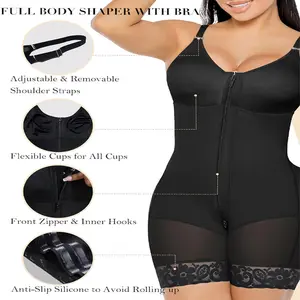 Shapewear Bodysuit with Snap Buttons, Adjustable Design, Butt-Lifting & Tummy-Tucking, Full Body Shaper with Bra, Flexible Cups, Anti-Slip Silicone