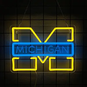 Michigan University Basketball Team Neon Sign, Light Up  College Michigan Basketball Team Logo Led Neon Sign Light Hanging for Wall Decor, Bedroom, Dormitory, Man Cave, Students Birthday Christmas Gift