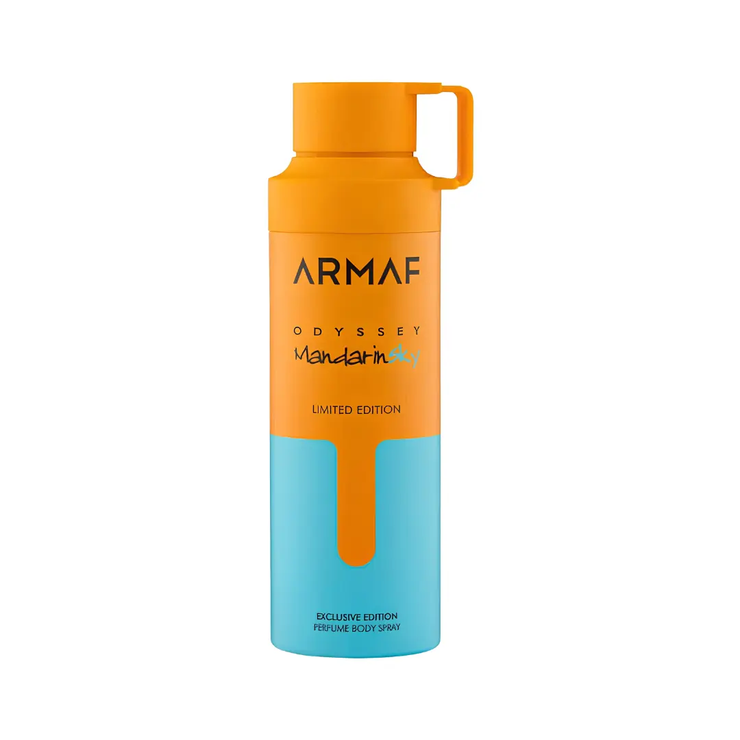 Armaf Odyssey Mandarin Sky Men's Body Spray (6.8 oz) - EDP, Single Item, Citrus Men's Fragrance for Adults, All Seasons Amber Woody Scent with Mandarin, Caramel, Cedar