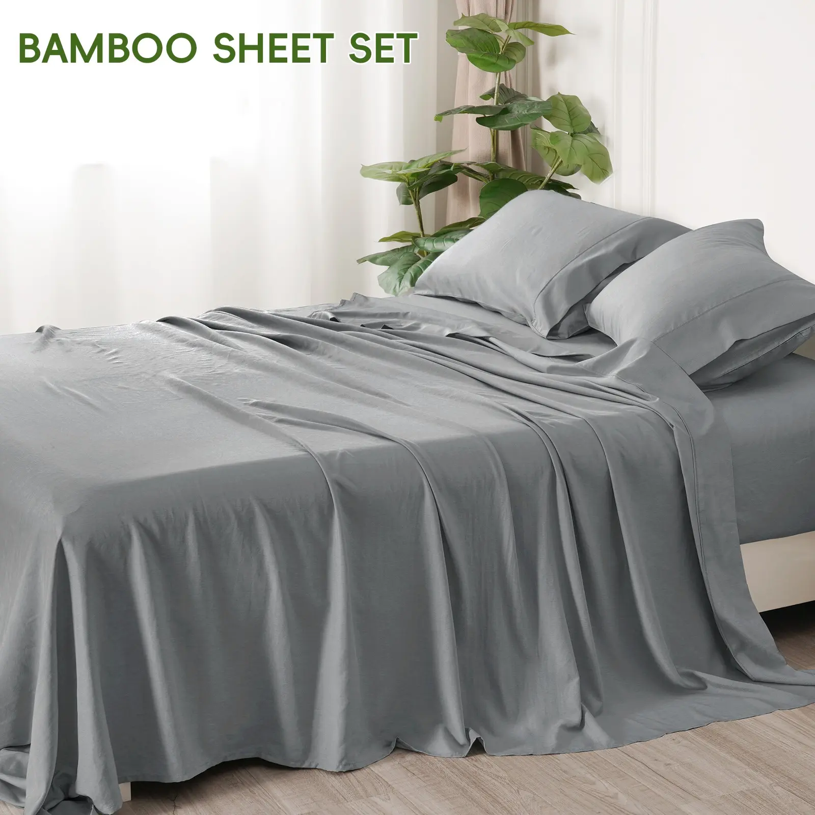 3/4PCS Bamboo Sheet Set, Silky Cooling Bedsheets for Bed Set, Rayon Derived from Bamboo, Breathable & Soft, Deep Pocket Up to 16", Hotel Luxury Silky Bedding for Hot Sleepers