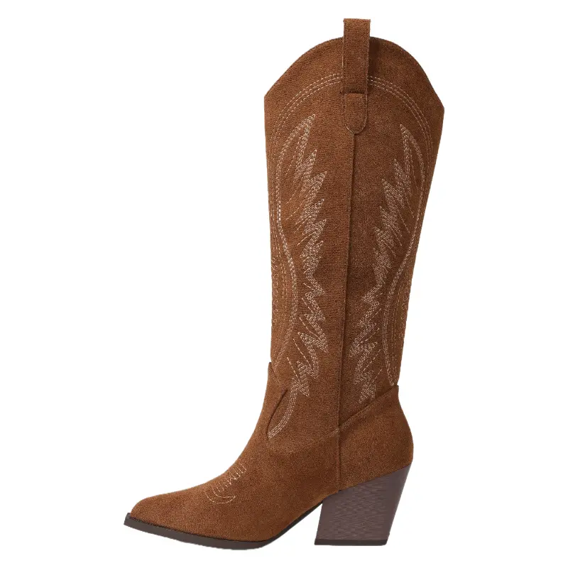 Women's Retro Embroidered Knee High Cowboy Boots with Pointed Toe, Comfortable Western Block Heels for Party and Country Concerts, Comfortable Heels