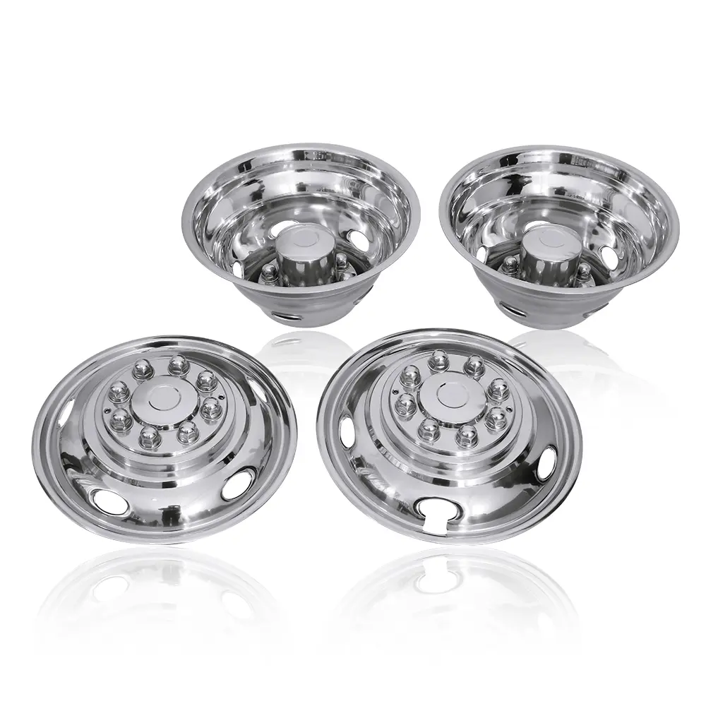 4 Pcs 17" Stainless Steel Dually Simulators with Holes & Lugs, Hand-Installable Auto Replacement Accessories for 2003-2018 Dodge Ram 3500 Dual Wheel Trucks