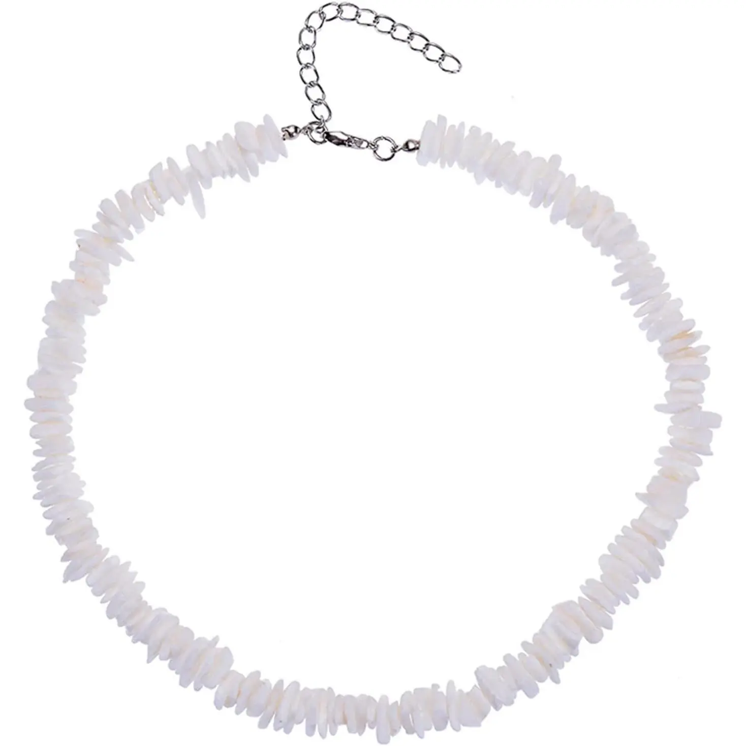 LITTLE ROOM~Set White Puka Shell Adjustable Chain Necklace Anklet Hawaiian Seashell for Women Beach Necklaces Clam Chips Surfer Jewelry Conch Handmade Bohemian Summer Imitation Cool Fossil Shark Teeth